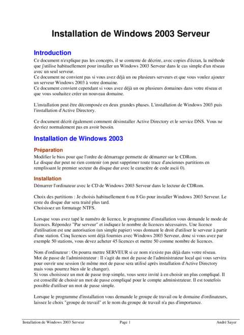 Installation Windows 2003 Serveur - Guide pas à pas