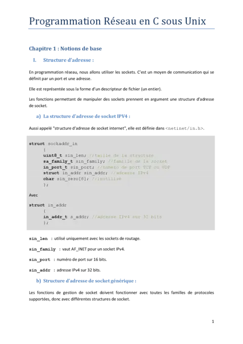 Programmation Réseau en C sous Unix - Maîtriser les sockets UNIX
