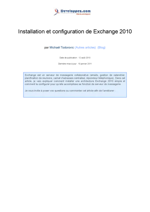 Exchange Server 2010 - Maîtriser la messagerie professionnelle