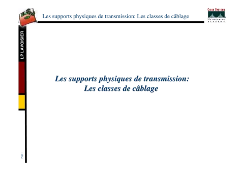 Supports physiques de transmission - Classes de câblage