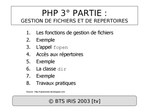 PHP - Gérer les Fichiers et Répertoires