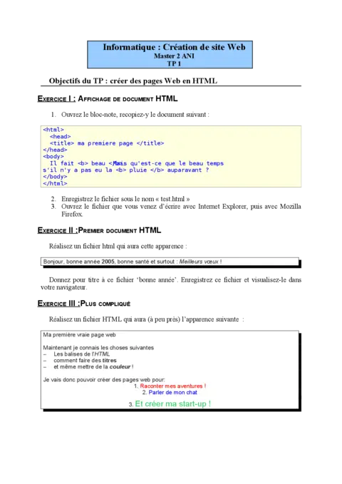 Exercices HTML - Maîtriser les bases du langage