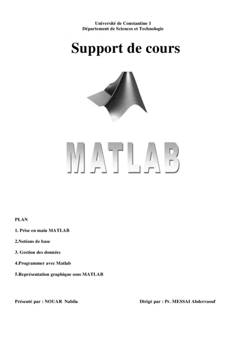Introduction Matlab - Bases de la programmation scientifique