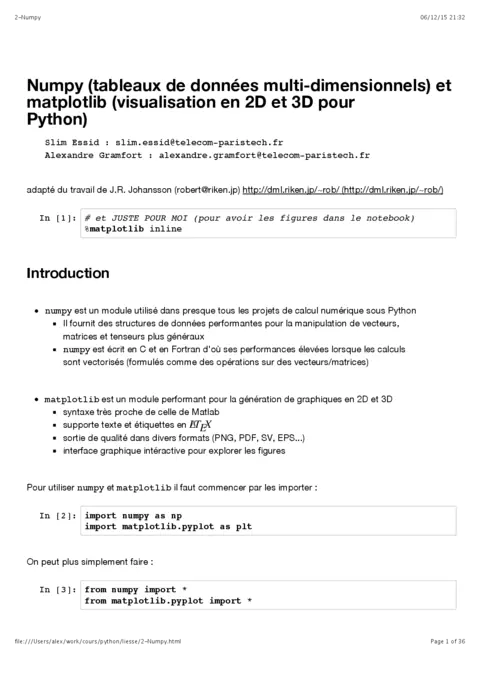 Python Numpy - Visualisation 2D et 3D