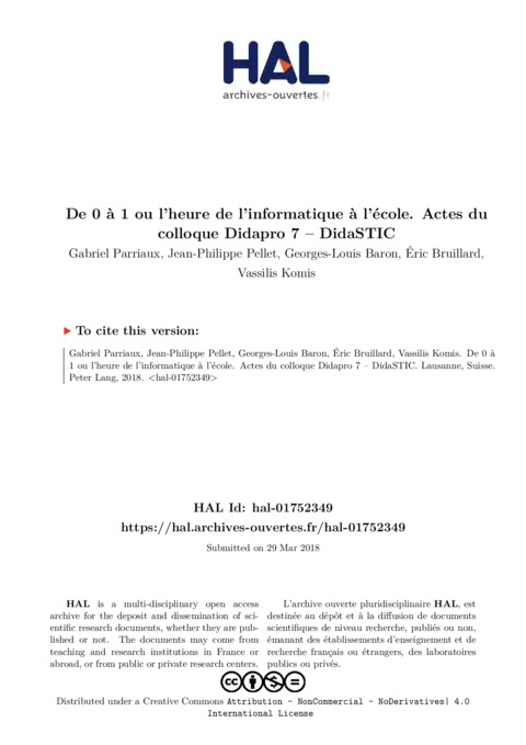 De 0 à 1 - Initier à l'informatique à l'école