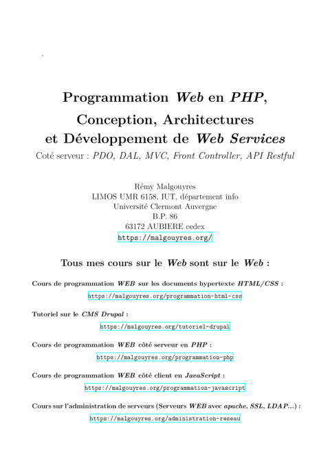 Programmation Web PHP : Cours PDF Gratuit