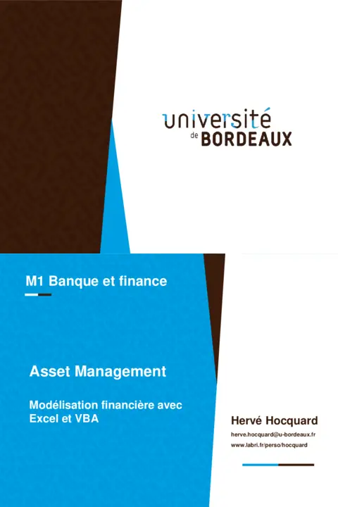 Modélisation financière Excel VBA : Cours PDF