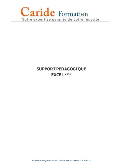 Excel 2013 : Cours PDF Gratuit Niveau Intermédiaire