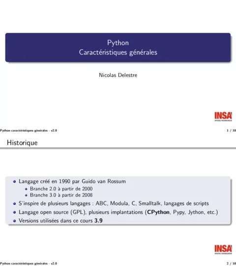 Python : caractéristiques générales cours PDF gratu