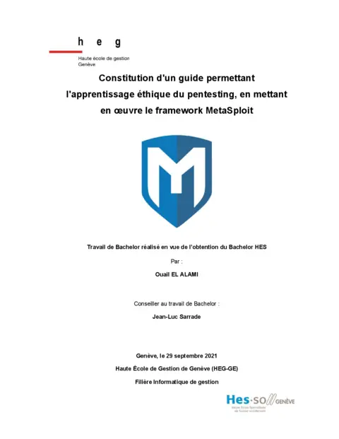Pentesting éthique Metasploit : Cours PDF gratuit